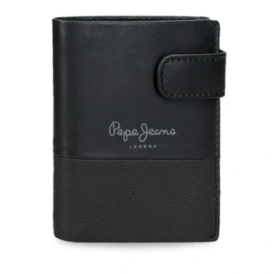 Imagen de Pepe Jeans Dual Cartera Vertical con Cierre de Clic Negro 8,5x10,5x1 cms Piel by Joumma Bags