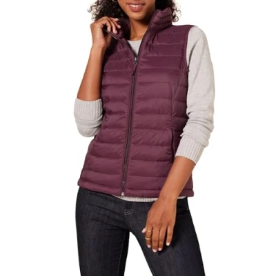 Imagen de Amazon Essentials Chaleco Plumífero Plegable y Ligero, Resistente a la Lluvia Mujer, Burdeos, XL