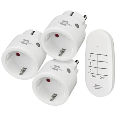 Imagen de Brennenstuhl Comfort Line Mini 3+1 Set de enchufes inalámbricos, 3 con Mando a Distancia (Control Remoto hasta 25m Alcance, para Interiores, emisor) Blanco