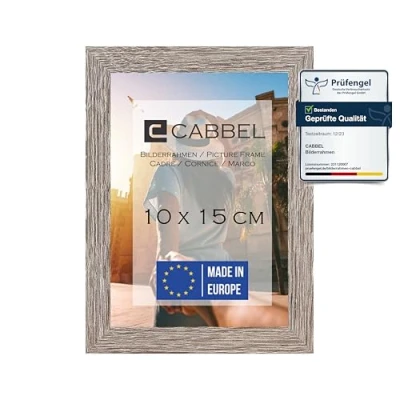 Imagen de CABBEL Marco 10x15 cm, Roble Oscuro, de Madera MDF Resistente, plexiglás inastillable, para Colgar y Colocar, Ideal Fotos/Cuadros/Collage