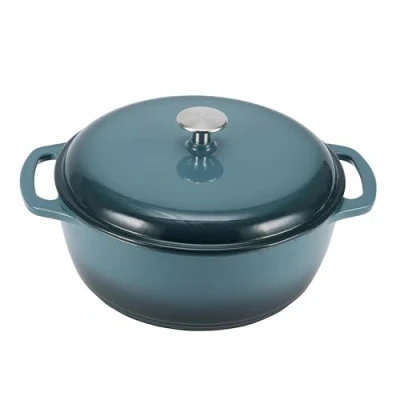 Imagen de Amazon Basics Redondo Olla de hierro fundido esmaltado, modelo SX 75QTH, 6.9 l, gris
