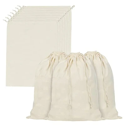 Imagen de BELLE VOUS Bolsa Tela Algodón Muselina para Guardar Productos con Cordel (Pack de 10) 30 cm Ancho x 40 Alto Bolsas Reutilizables Fruta, Vegetales Compra Ecológica y Biodegradable