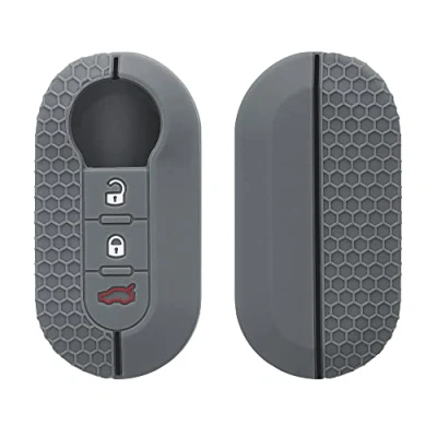 Imagen de kwmobile Carcasa Compatible con Llavero de Fiat Lancia Llave Coche Plegable 3 Botones Funda para Mando Silicona Gris/Negro
