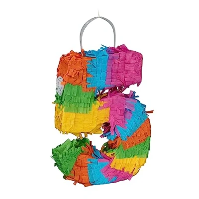 Imagen de Relaxdays Mini Piñata Número 5, Minipiñata Cumpleaños y Aniversarios, Rellenable con Chuches, 20,5x15x4,5 cm, Multicolor, Cartón, 20.5 x 15 4.5 cm
