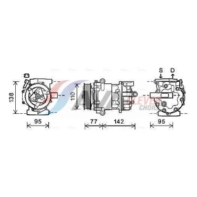 Imagen de AVA COOLING SYSTEMS FDAK470 compresor de Aire Acondicionado SD7V16 12V PAG 46 R134a con aceite PAG, acoplamiento magnético, diodo