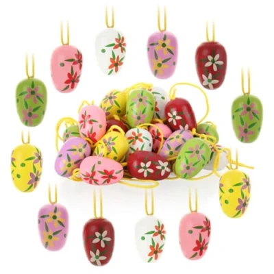 Imagen de com four® 24x Huevos de Pascua para Colgar Decoración Madera en fantásticos Colores Deco (Set03 Blanco/Morado/Rosa/Verde/Amarillo/Rojo)