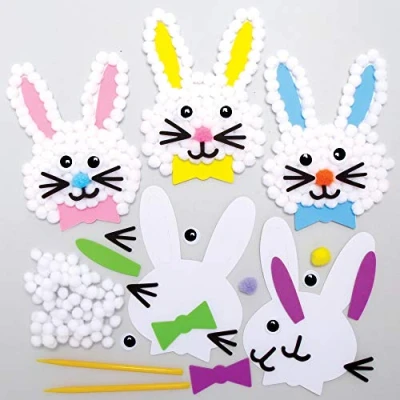 Imagen de Baker Ross Conejito de Pascua Pom Poms Paquete 5, Manualidades para Niños (AX763)