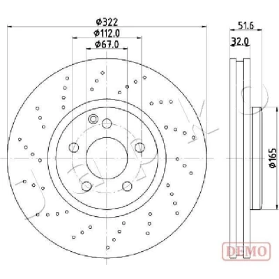 Imagen de JAPKO 600528C Disco de freno Eje delantero 322 32,0 perforado/ventil. int. barnizado MERCEDES BENZ: CLS Coupé