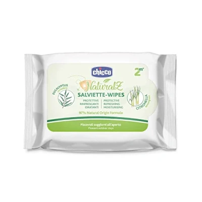 Imagen de CHICCO NaturalZ Toallitas protectoras, 20 unidades, protección natural durante la temporada de verano, con citronela y eucalipto, día noche
