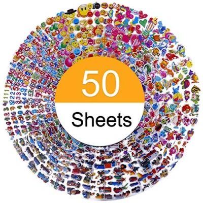 Imagen de pegatinas para niños 1200+, 50 hojas diferentes, Relieve 3D hinchadas, Scrapbooking, Bullet Journal, Calcomanías de Animales, Letras, Números, Emoji, Estrellas y Mucho Más