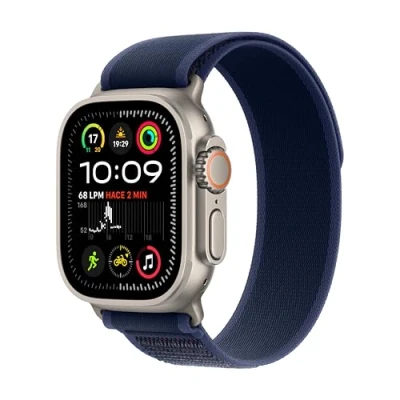 Imagen de Apple Watch Ultra 2 (2024), GPS + Cellular, 49 mm, Caja de Titanio Natural, Gesto doble toque, Correa Trail Loop color Azul, Talla M/L