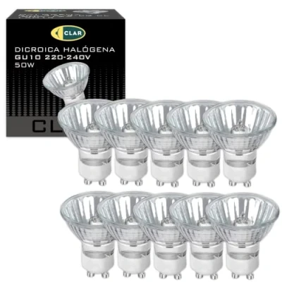 Imagen de CLAR Bombilla GU10 50W, Halogena, Bombillas Halogenas, Focos Halógenos, Alogena, Dicroicas (Pack 10)