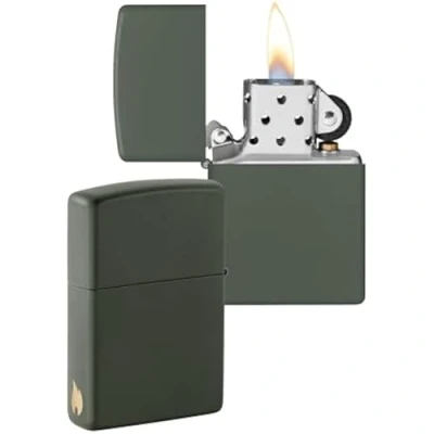 Imagen de Zippo Diseño con Llama de Green Matte Laser Engrave Mechero, rellenable, en una Caja Regalo halta Calidad