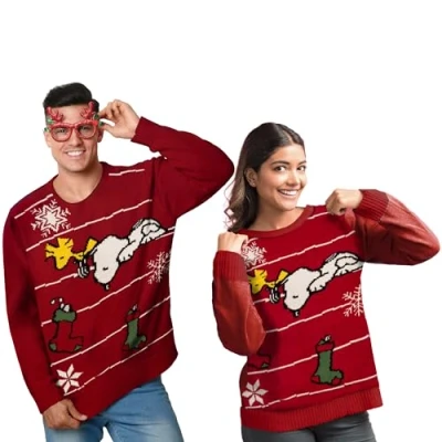 Imagen de United Labels Snoopy Jersey de Navidad unisex, rojo, invierno, suéter punto, para hombre y mujer, S