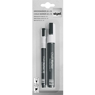 Imagen de SIGEL GL176 Lote de 12 rotuladores tiza líquida 20 y 50, borrables, 1 punta ojiva diámetro a 2 mm biselada 5 15 mm, color blanco