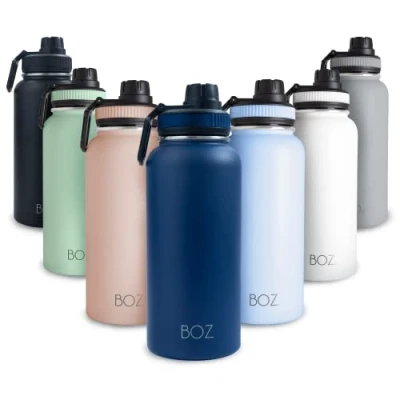 Imagen de BOZ Botella Agua Acero Inoxidable de 1l, Térmica 1 Litro con Aislamiento Doble Pared, Termo Fría y Caliente Boca Ancha Sin BPA, Isotérmica Antiderrame Color Azul Oscuro