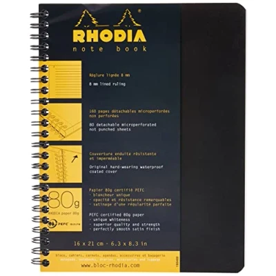 Imagen de RHODIA 193469C Cuaderno espiral A5+ Rayado 160 Páginas amovibles Papel Clairefontaine 80 g/m² Tapa de cartón revestida suave y resistente Negro