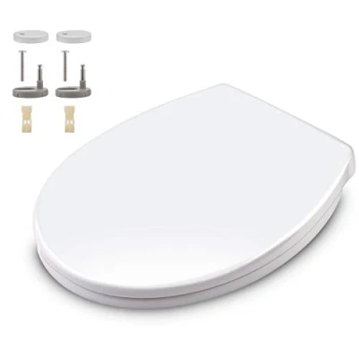 Imagen de Tapa WC, Himimi Tapadera WC Universal con Bisagras Ajustables, Asiento de Inodoro en Forma O, Cierre Suave Lento, Desmontaje Rápido, Fácil Limpiar(440 x 375 54 mm)