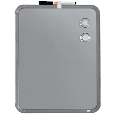Imagen de Nobo Pequeña Pizarra Portátil Magnética con Fino Marco Plateado para la Pared de tu Casa u Oficina, Horizontal o Vertical, Asas y Soporte Rotulador Integrados, 360 x 280 mm, QB05442CD