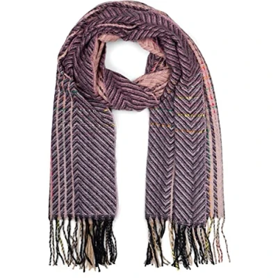 Imagen de styleBREAKER Bufanda de punto fino para señoras con patrón rayas coloridas en zig zag y flecos, cálida estola invierno multicolor 01017149, color:Lila Negro