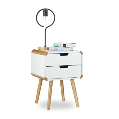Imagen de Relaxdays Mesita 10020977 Mesa de Noche con 2 Cajones, Tablero Fibras, 55 x 40 cm