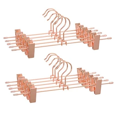Imagen de SONGMICS Perchas, Juego de 10, con 2 pinzas anticorrosivas para faldas y pantalones, Robustas alambre metal, Ahorro espacio, Ganchos giratorios 360, 31 cm Largo, Oro Rosa CRI46R 10