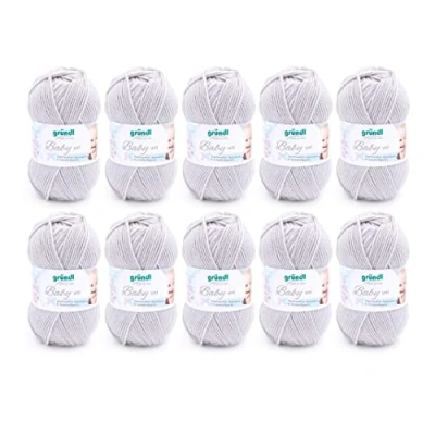 Imagen de Gründl Baby uni hilo de calceta/ganchillo (resistente y fácil cuidado, compuesta por un 70% poliacrílico 30% poliamida, 50 g / 150 m, tamaño aguja: 3,5 4,5, 10 x g), lightgrey