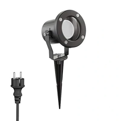 Imagen de ledscom.de Foco de jardín con pincho suelo MIBU para exteriores, acero inoxidable negro LED GU10 lámpara 3 pasos regulable blanco cálido W 500lm