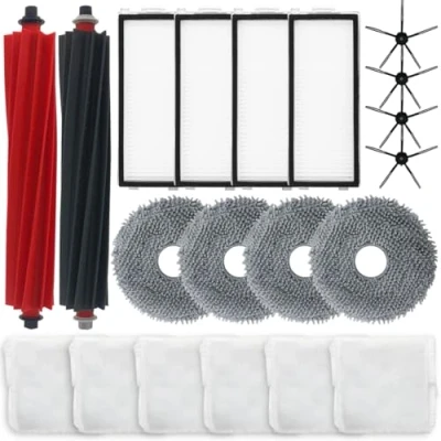 Imagen de HomeTimes Piezas de repuesto para robot aspirador Roborock Qrevo Master, con 2 cepillos goma, 4 filtros HEPA, laterales, bolsas el polvo, 6 almohadillas mopa, 20 piezas.