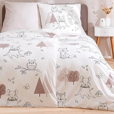 Imagen de Ropa de Cama Infantil 135 x 200 cm, 80 diseño Zorro, búho y Animales del Bosque, 100% algodón (Animales Bosque)