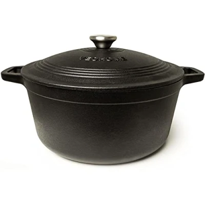 Imagen de Cazuela de hierro fundido negro mate 6 litros Olla compatible con inducción y todas las fuentes calor. Guiso versátil caldero diámetro 28cm
