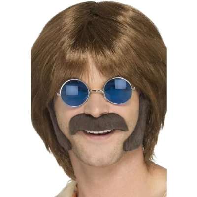 Imagen de Smiffys Kit disfraz de hippie, castaño, con patillas y bigote, autoadhesivo