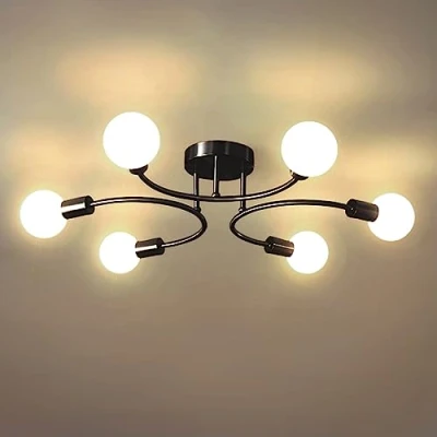 Imagen de niuniaj Lámparas de Techo Retro,6 Luces industriales,Plafon Sputnik E27,Lámpara Araña Negro para Dormitorio,Sala Estar, Cocina, Comedor, Ø70CM(Sin Bombilla)