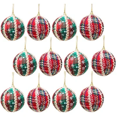 Imagen de Christmas Concepts® Pack of 12 Adornos navideños de tartán Tradicional 8 cm Decoraciones navideñas Lujo