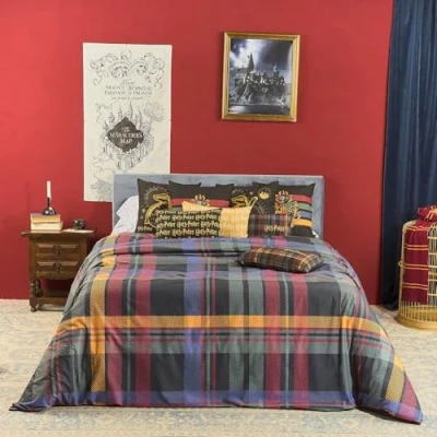 Imagen de BELUM Funda nórdica Harry Potter, con Botones 100% algodón Modelo Hogwarts Cuadro Colores para Cama de 105 (180x220 cm)