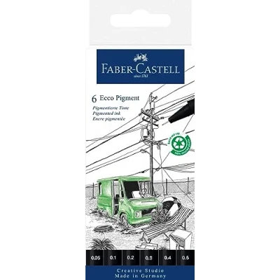 Imagen de Faber Castell Ecco Pigment 266006 Bolígrafo fino (0,05, 0,1, 0,2, 0,3, 0,4 y 0,5 mm, 6 unidades), color negro