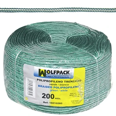 Imagen de WOLFPACK LINEA PROFESIONAL Cuerda Trenzada Polipropileno Blanca / Verde (Bobina 200 m.)