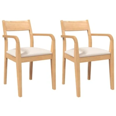 Imagen de vidaXL Sillas de Comedor con Cojines 2uds Madera Maciza Natural Caucho, Silla Comedor, Cocina, Asiento