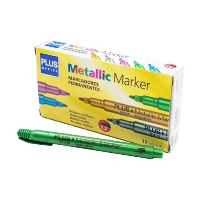 Imagen de Plus Office 12 Rotuladores con Efecto Metalizado, Marcadores Permanentes para Escribir, Pintar, Marcar Cualquier Tipo de Materiales, Metálicos Punta 1.2mm (Verde)