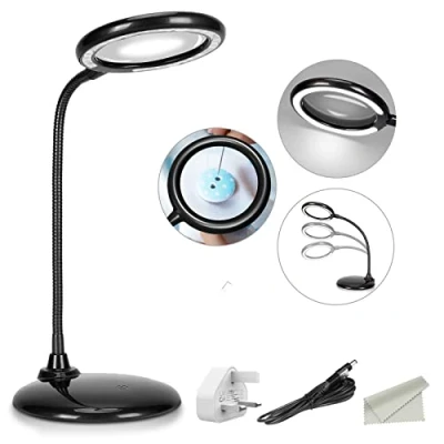 Imagen de ZHSX Lupa LED con luz y soporte para lectura, pasatiempos, artistas, manualidades, color negro