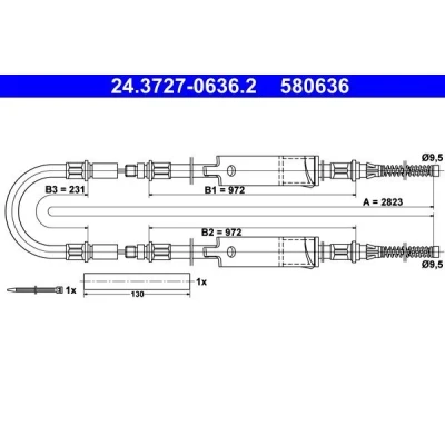 Imagen de ATE 24.3727 0636.2 Cable de Freno Mano 2823 FORD: Transit Mk4 Bus, Furgón