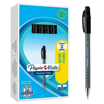 Imagen de Paper Mate Flexgrip Ultra Bolígrafo con Capuchón, Punta Mediana (1,0 mm), Caja de 12, Negro
