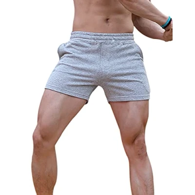 Imagen de Muscle Alive Hombres Gimnasio Culturismo Rutina de Ejercicio Men Pantalones Cortos Algodón Style B Gris, 3 Inseam Thick Fabric with Pockets M