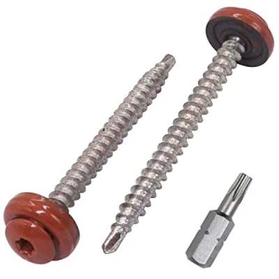 Imagen de SKIR&#039;CO (100 piezas) tornillos de metal para techos, autoperforantes pintados 4,8 x 60 mm con arandelas EPDM, cabeza Torx (cobre marrón RAL 8004)