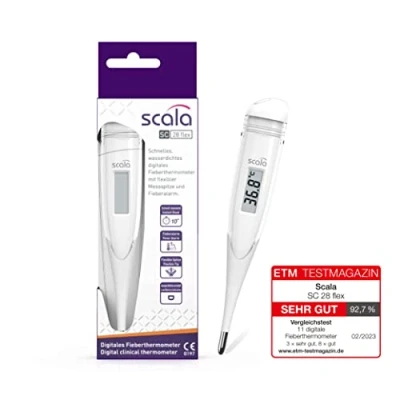 Imagen de Scala SC 28 Flex Termómetro Digital de Fiebre Corporal, Blanco Velocidad 10 sec. Corporal Niños Adultos Medición Oral, Rectal Axilar Preciso Rápido Seguro, BLANCO, Unisex
