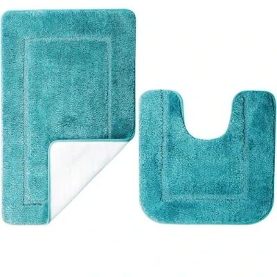 Imagen de SOANNY Set 2 Alfombras de Baño Turquesas, Microfibra Suave Alta Densidad, Antideslizantes y Absorbentes, Alfombra Bañera 53 x 86 cm Pedestal 50 cm, Lavables