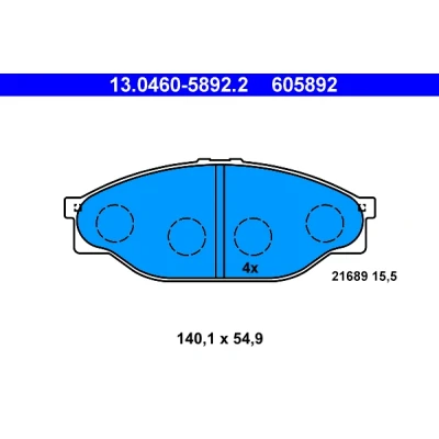 Imagen de ATE 13.0460 5892.2 Juego de pastillas freno no preparado para indicador desgaste, excl. contacto avisador desgaste TOYOTA: HILUX 6 Pick up