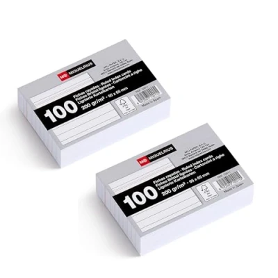 Imagen de Miquelrius fichas de cartulina 200 g/m², Tarjetas estudio y preparación para oposiciones, Pack rayadas notas, Tamaño 95 x 65 mm, Flashcards, Material escolar oficina