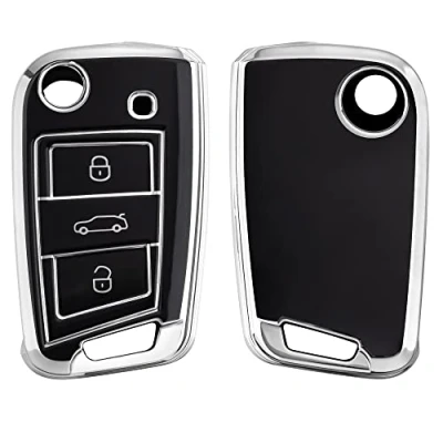 Imagen de kwmobile Carcasa para Mando Compatible con VW Golf 7 MK7 Llave de Coche 3 Botones Funda Llaves TPU Negro/Plata
