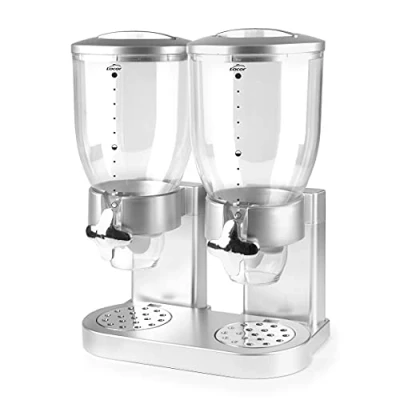 Imagen de Lacor 62597 Dispensador de Cereales, Frutos Secos, Pasta y Caramelos, Doble Contenedor, Dos Recipientes 3.5 L, Sistema Giratorio, Libre BPA, 33x20x42 cm, Gris